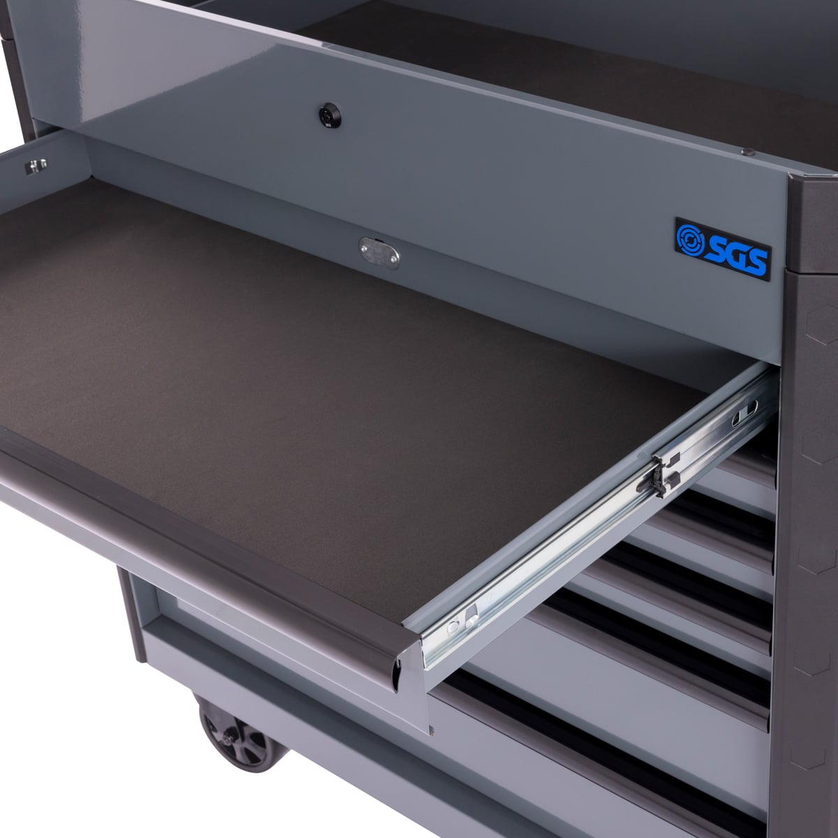 SGS 38in Tool Trolley Cart with Lid | 6 Drawers | Paper Towel Holder | Side Trays | Grey